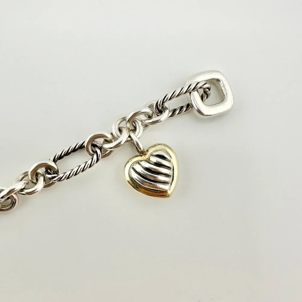 David Yurman Figaro Heart Charm Bracelet w/ 18K Yellow Gold - 7.25" - Picture 12 of 16